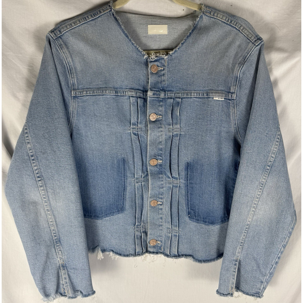 Mother Daybreak Drifter Jacket Medium (M) Distressed Hem Denim Luxe Women's Coat